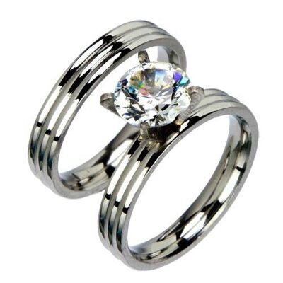 Edelstahl Ringset/Partnerringe mit Stein, Silber 2