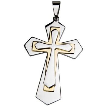 Pendentif croix en acier inoxydable, grande, 87mm, bicolore 1