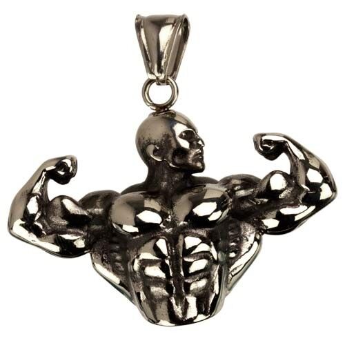 Ciondolo in acciaio inossidabile Muscle man, 35 mm