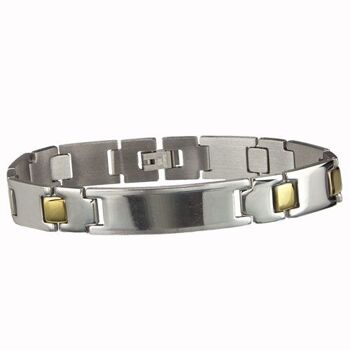 Bracelet en acier inoxydable bicolore avec plaque gravée 1 1