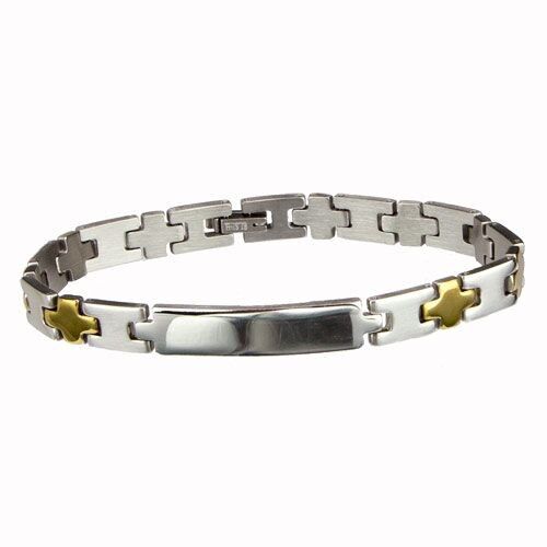 Brazalete bicolor de acero con placa de grabado 5