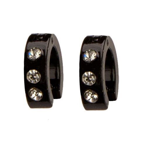 Pendientes de aro de acero inoxidable con piedras, 14x4 mm, negro 3