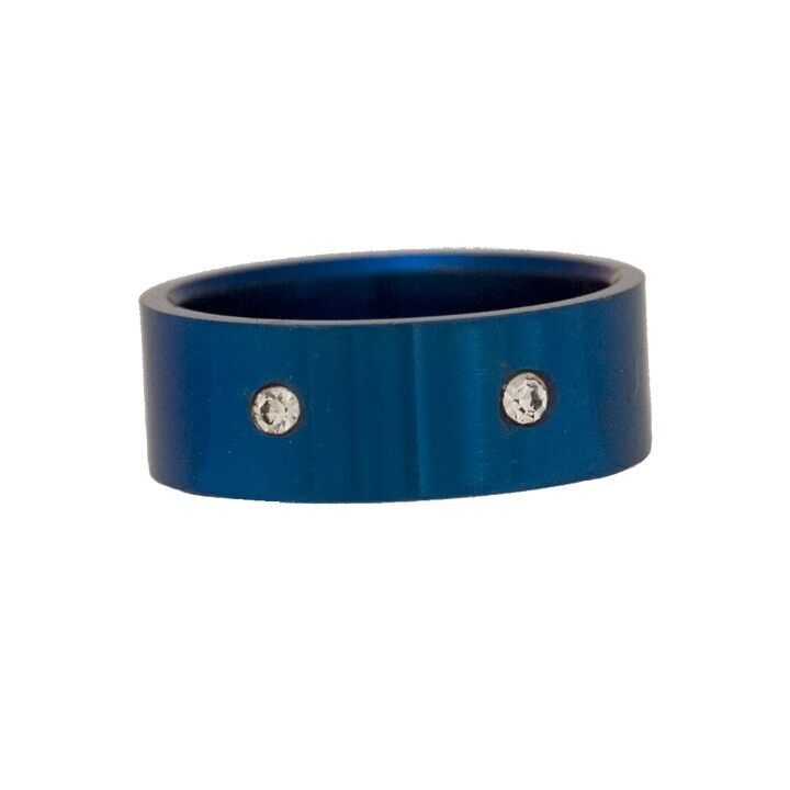 Blue stainless steel ring with stone