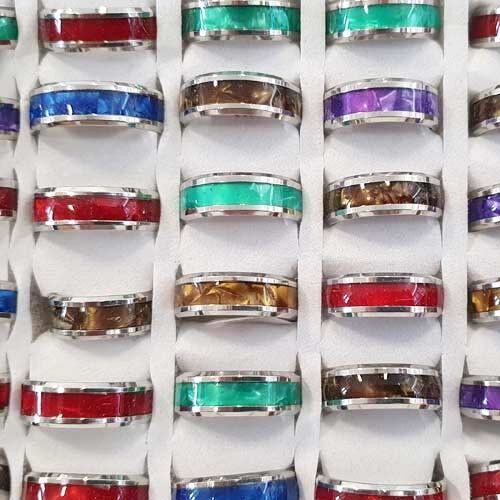 Anillo de acero inoxidable colorido, plata colores mixtos 3