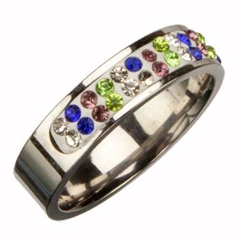 Bague en acier inoxydable avec pierres colorées, argent, 6 mm 1