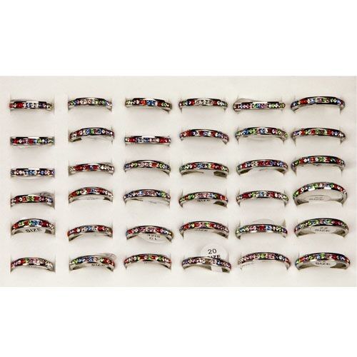 Anello in acciaio inossidabile con pietre colorate, argento