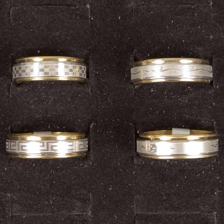 Anello in acciaio inox con anello esterno girevole, bicolore