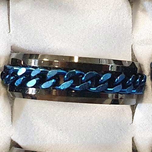 Anello in acciaio inossidabile con catena rotante, argento-blu