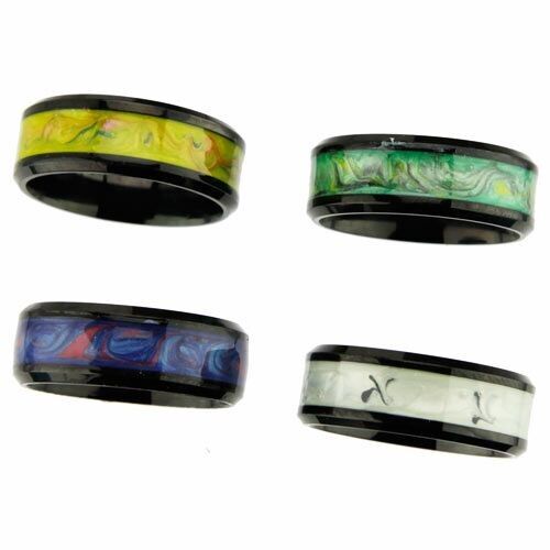 Anello in acciaio inossidabile con resina sintetica, nero e colorato