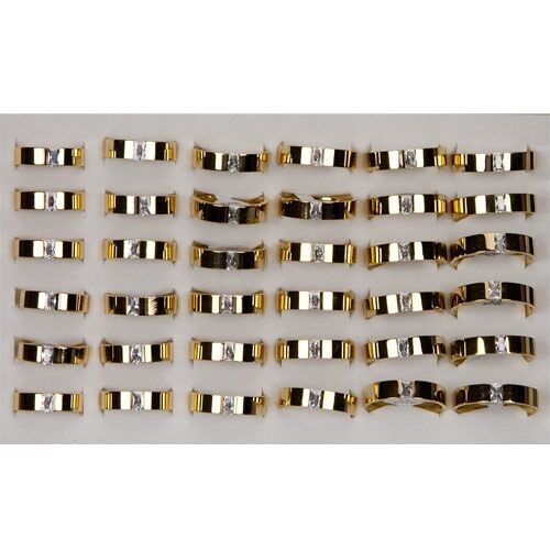 Anello in acciaio inossidabile con pietra, oro 1