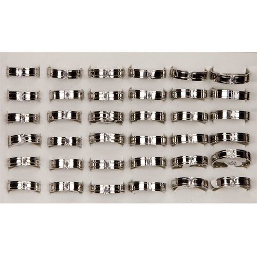 Anello in acciaio inossidabile con pietra, argento 2