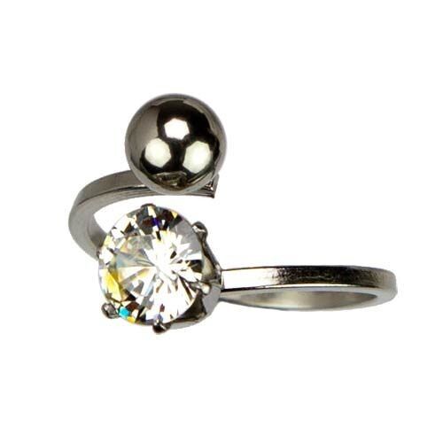 Stainless steel ring with stone, silver 6