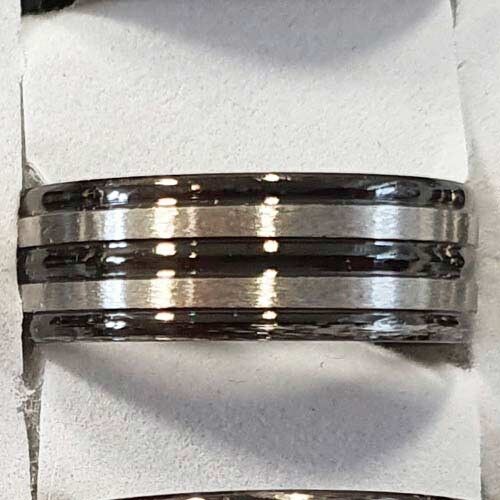 Anello in acciaio inossidabile con pietra, argento-nero 2