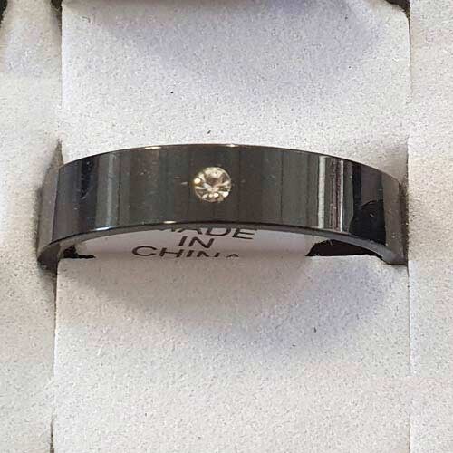 Anello in acciaio inossidabile con pietra, argento-nero 4