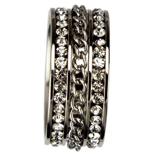 Anello in acciaio inox con pietre e catena