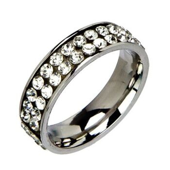 Bague en acier inoxydable avec pierres, argent 3 1