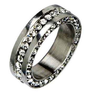 Bague en acier inoxydable avec pierres, argent 5 2