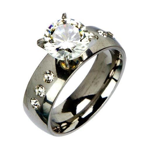 Anello in acciaio inossidabile con pietre, argento 6