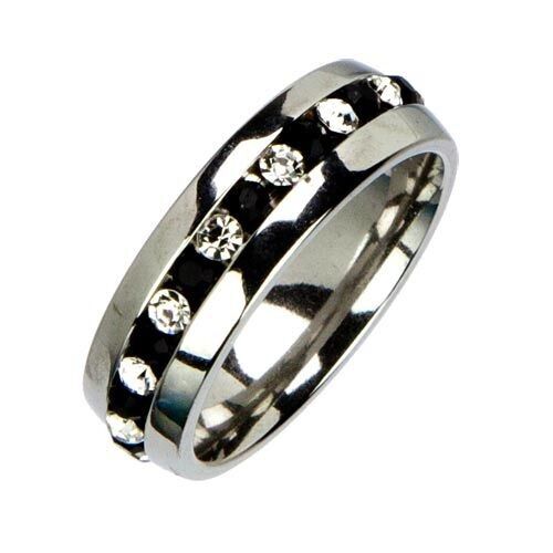 Anello in acciaio inossidabile con pietre, argento-nero