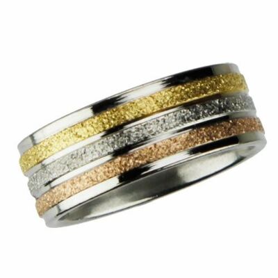 Edelstahlring Sand, Silber-Gold-Bronze