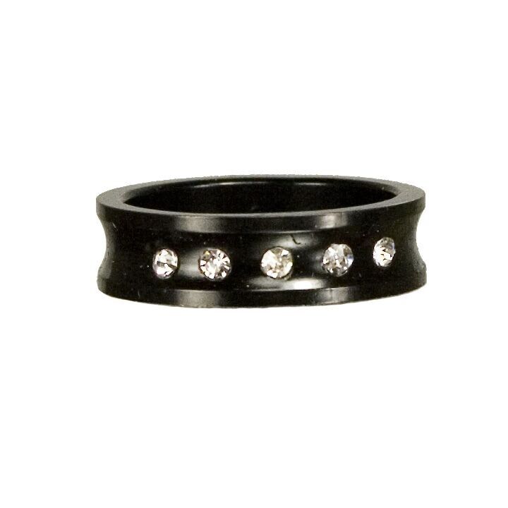 Black stainless steel ring with stones