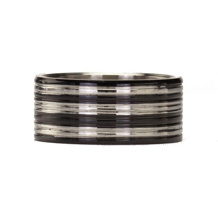 Anello in acciaio inossidabile nero-argento, 10 mm
