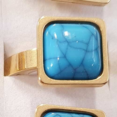 Stainless steel ring synthetic turquoise, gold