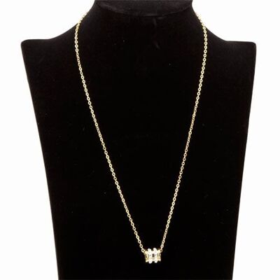 Halskette Edelstahl, Anhänger mit Steinen, 48cm, Gold 3
