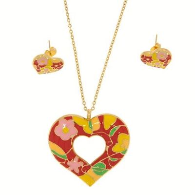 Set: collana + orecchini in acciaio inossidabile smaltato, color oro 4