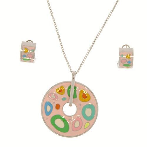 Conjunto: collar + pendientes de acero esmaltado color plata 3