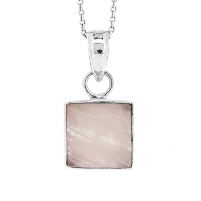 Pendentif carré en quartz rose avec chaîne trace de 18 po et boîte de présentation