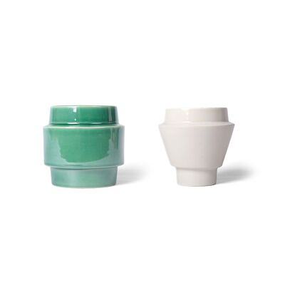 Set de 2 maceteros de gres en color verde y blanco CA0109NESW1414