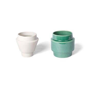 Lot de 2 pots de fleurs en grès vert et blanc CA0109NESW1414 2