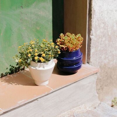 Lot de 2 pots de fleurs en grès bleu et blanc CA0109NWSW1414