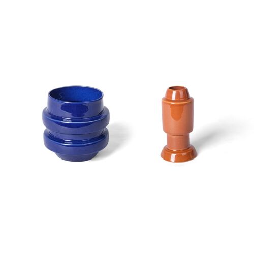 Set de  macetero y jarrón de gres en color azul y marrón CA0109NWSE1414