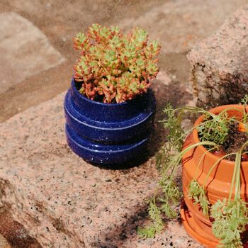 Ensemble pot de fleurs et vase en grès bleu et marron CA0109NWSE1414 10