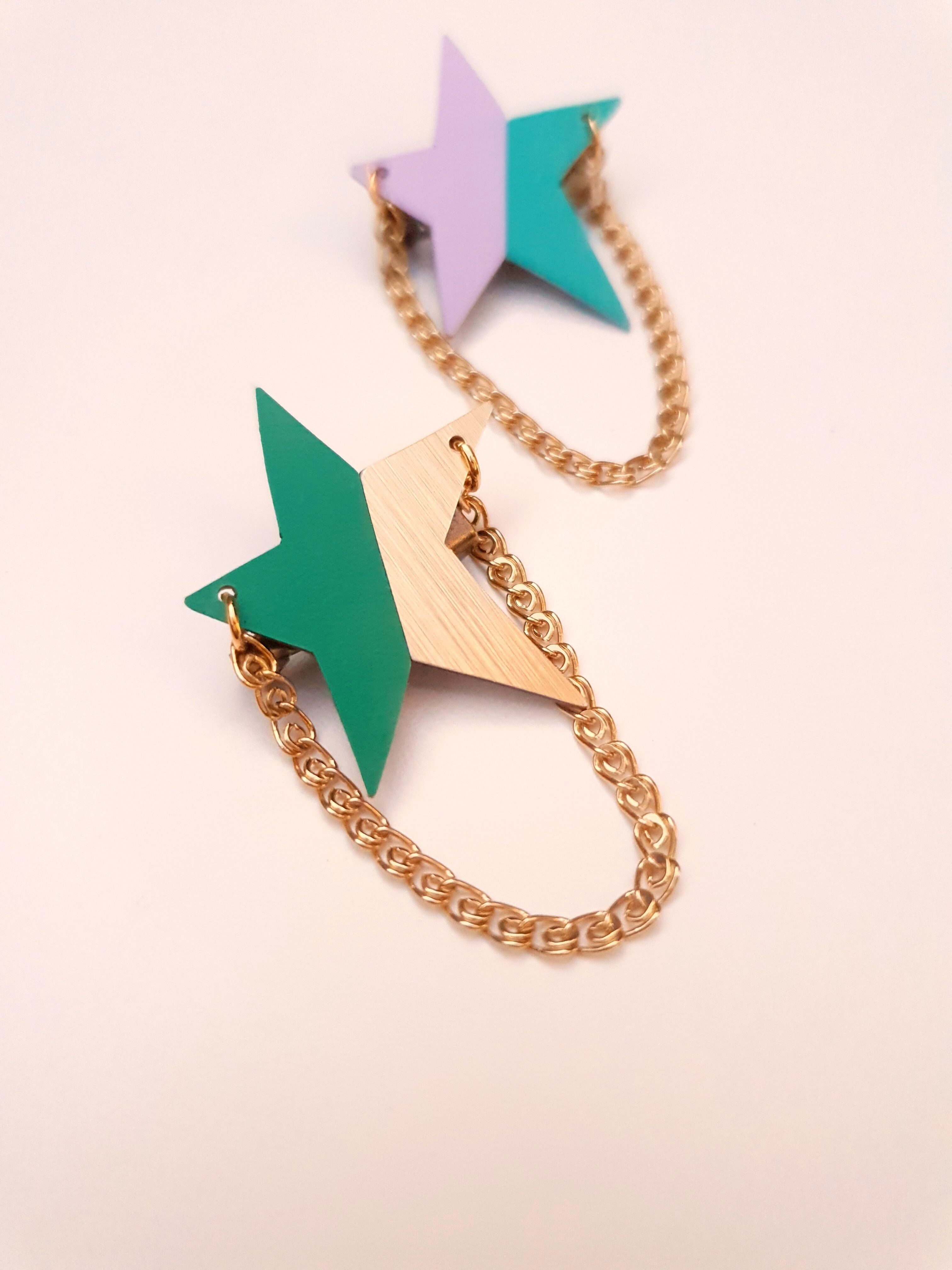 Original *ROCK STAR* Sternbrosche und Goldkette, bunt und skurril - handgefertigt in Frankreich