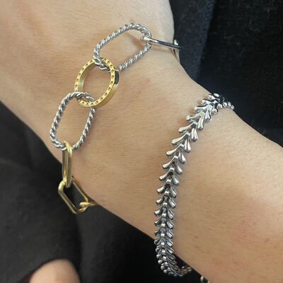 Two-tone Adjustable Steel Bracelet Round Smooth Twisted Cable Link Chain