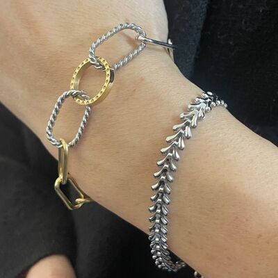 Two-tone Adjustable Steel Bracelet Round Smooth Twisted Cable Link Chain