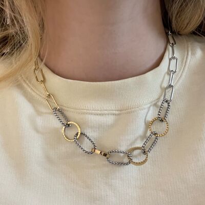 Collier Acier Ajustable Bicolore Chaîne Maille Forçat Rond Torsadé Lisse