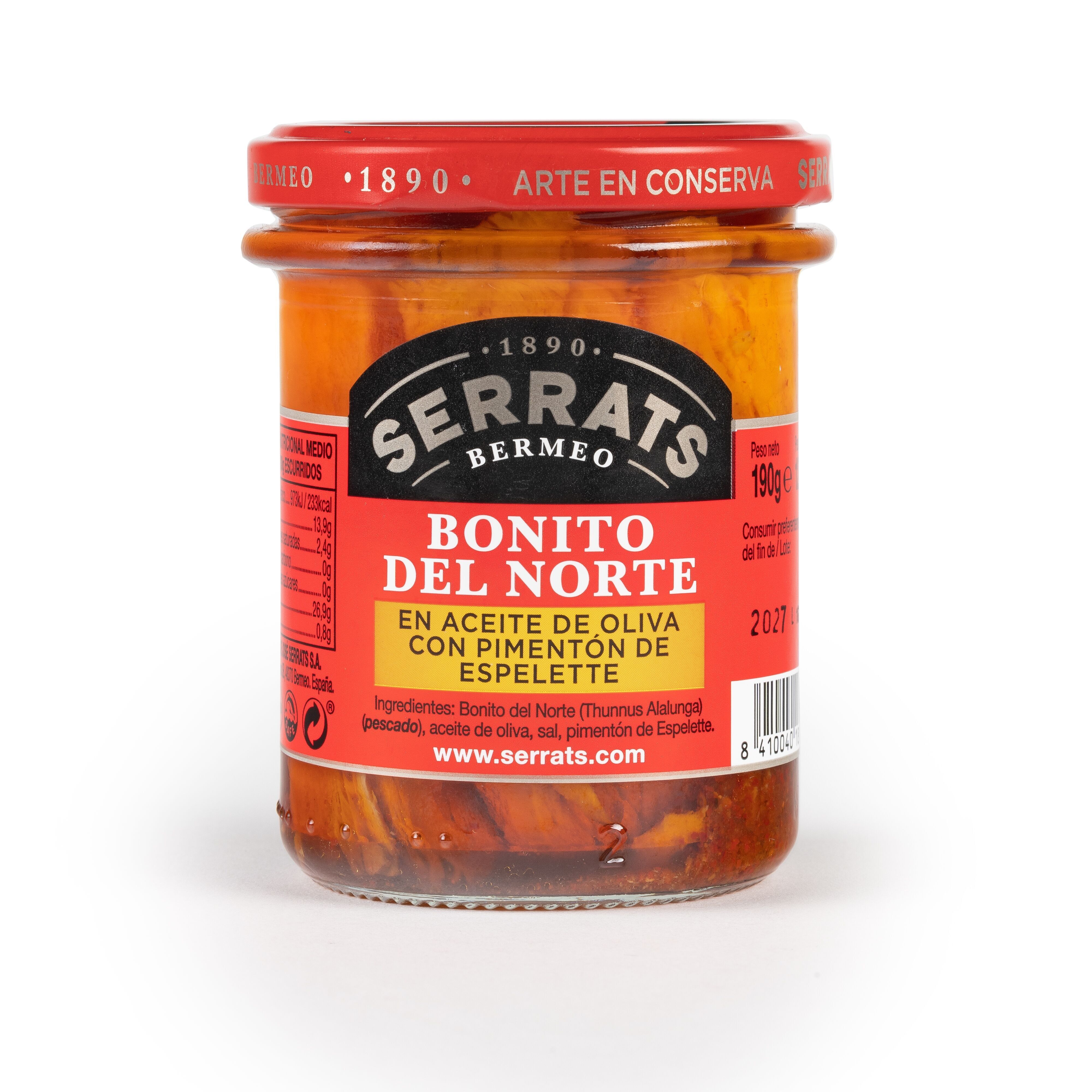 Tonno bianco in olio d'oliva con paprika Espeltte - vaso da 190 g - Conservas Serrats