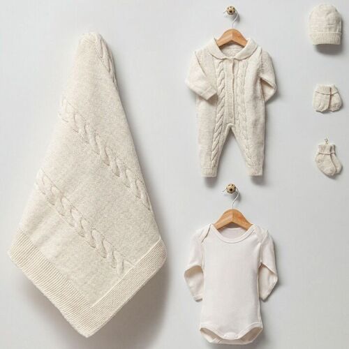 0-3M Cotton and Wool Combination Newborn Braided Style Baby Knitwear Set