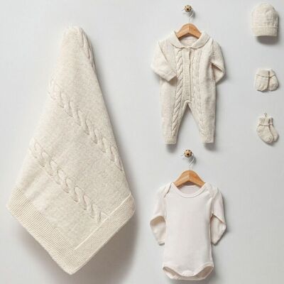 Set di maglieria per neonati stile intrecciato in cotone e lana 0-3M
