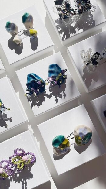 Boucles d'oreilles en céramique claire et cristal multicolores Milagros 6