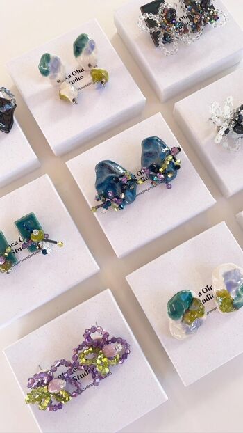 Boucles d'oreilles en céramique et cristaux d'Agate vert multicolore clair 6