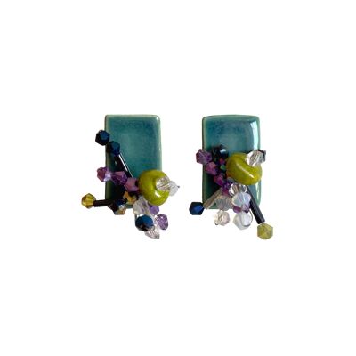 Ceramic earrings and light multicolored green Agate crystals