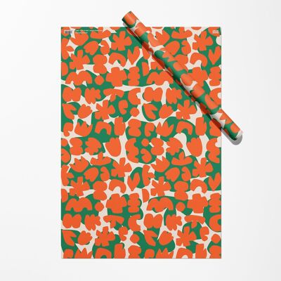 Hoja de papel de regalo de flores silvestres | Papel de regalo | Rojo