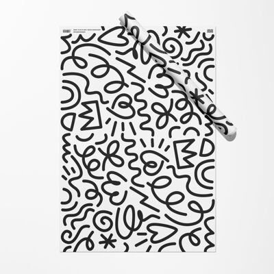 Party Doodle Gift Wrap Sheet | Wrapping Paper | White