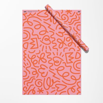 Party Doodle Gift Wrap Sheet | Wrapping Paper | Pink