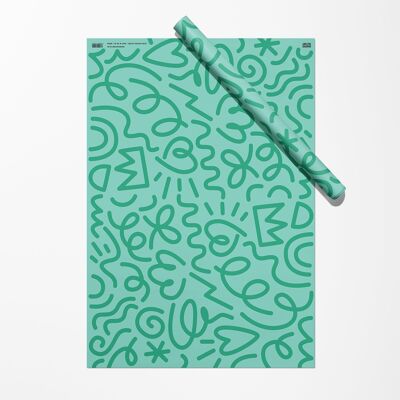 Party Doodle Geschenkpapierbogen | Geschenkpapier | Grün